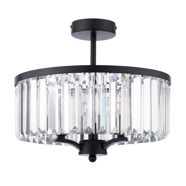(image for) Laura Ashley Elkwood 3 Light Semi-Flush Crystal and Black